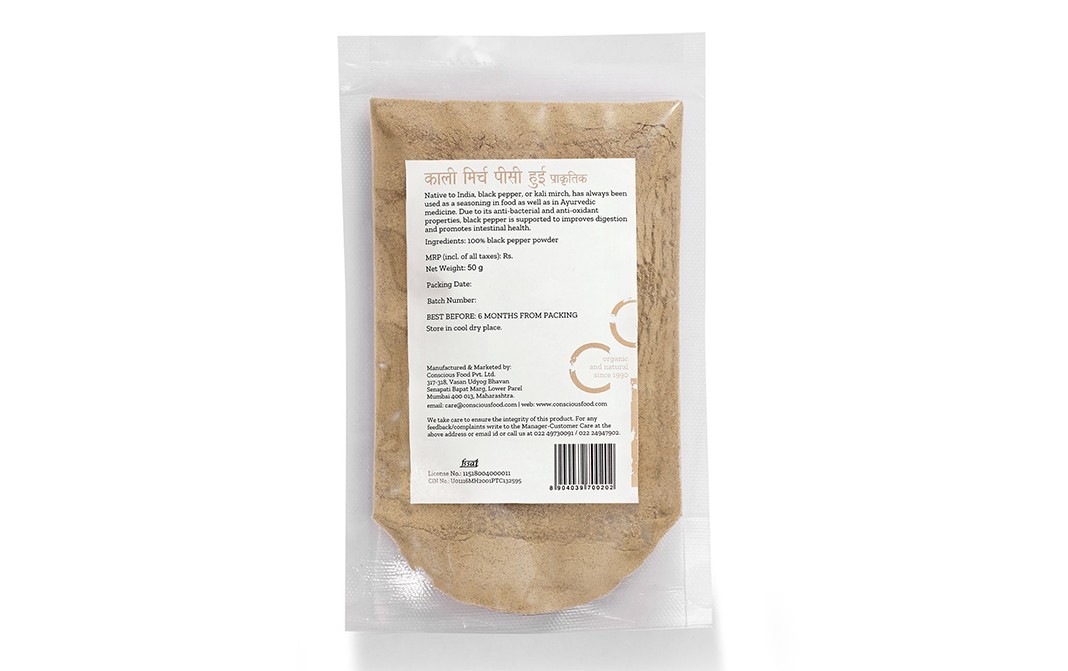Conscious Food Black Pepper Powder Natural+Iron-Pounded   Pack  50 grams
